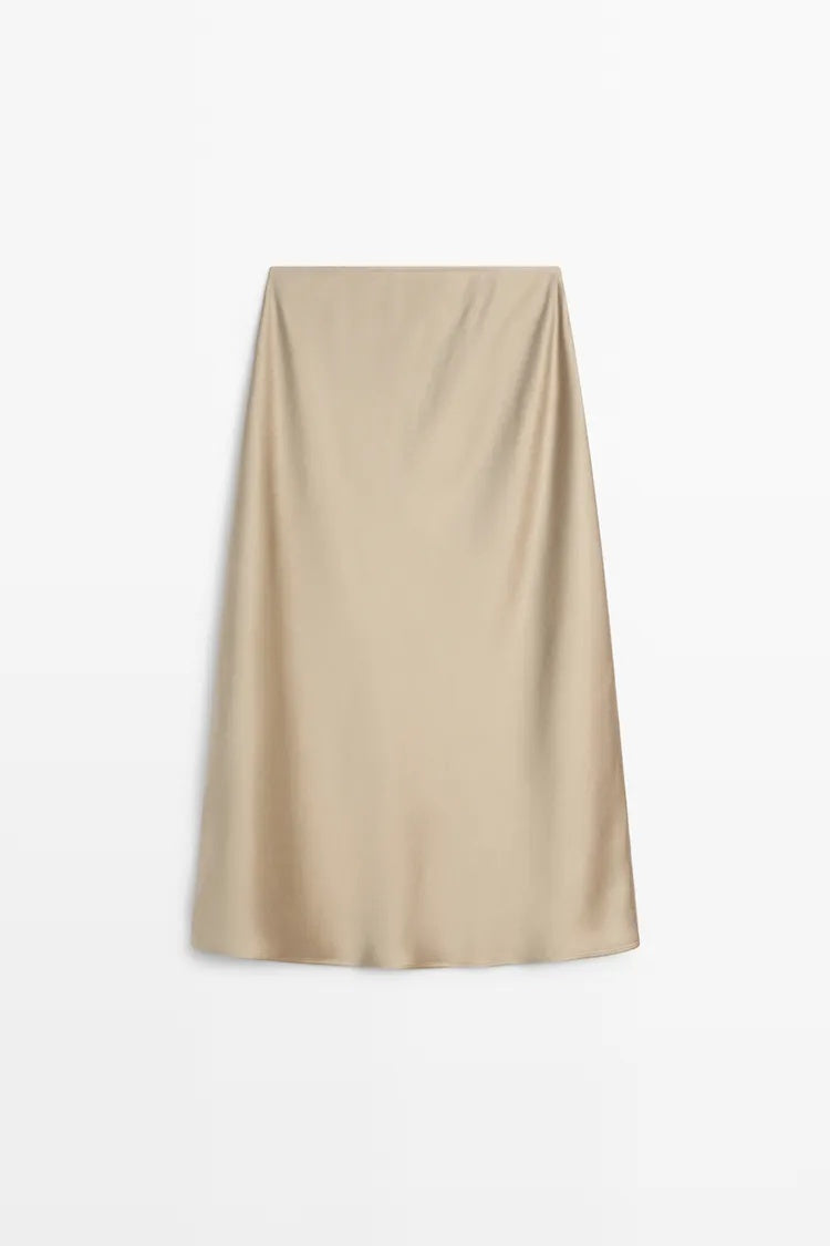 ZA Satin A-Line Midi Skirt