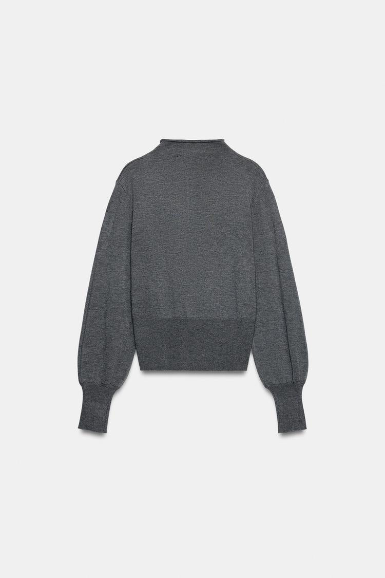 ZA Button-Neck Fine Knit Sweater