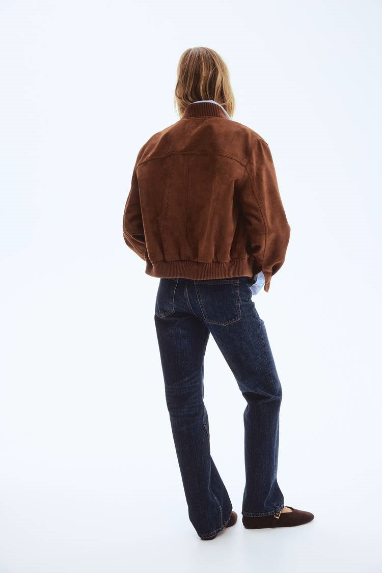ZA Suede-Effect Utility Bomber Jacket