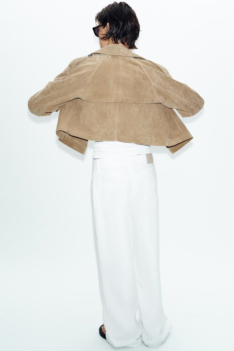 ZA Cropped Suede Trench Jacket