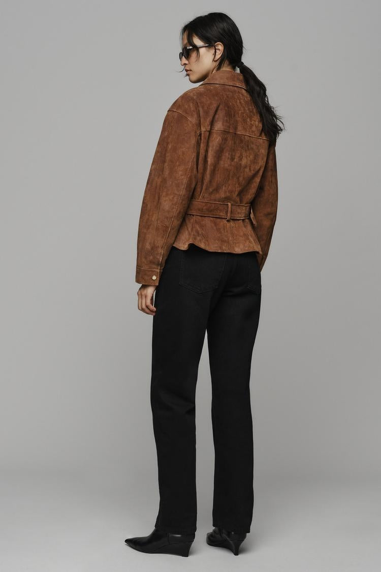 ZA Belted Suede-Effect Utility Jacket