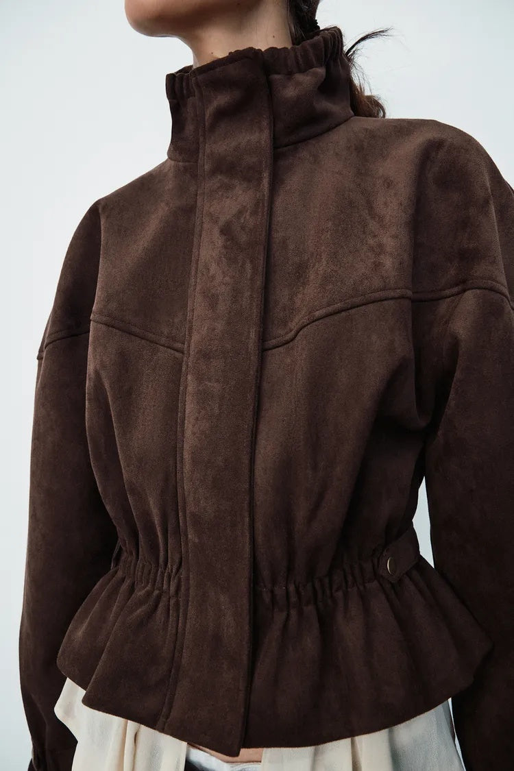 ZA Suede-Effect Ruffle Collar Jacket