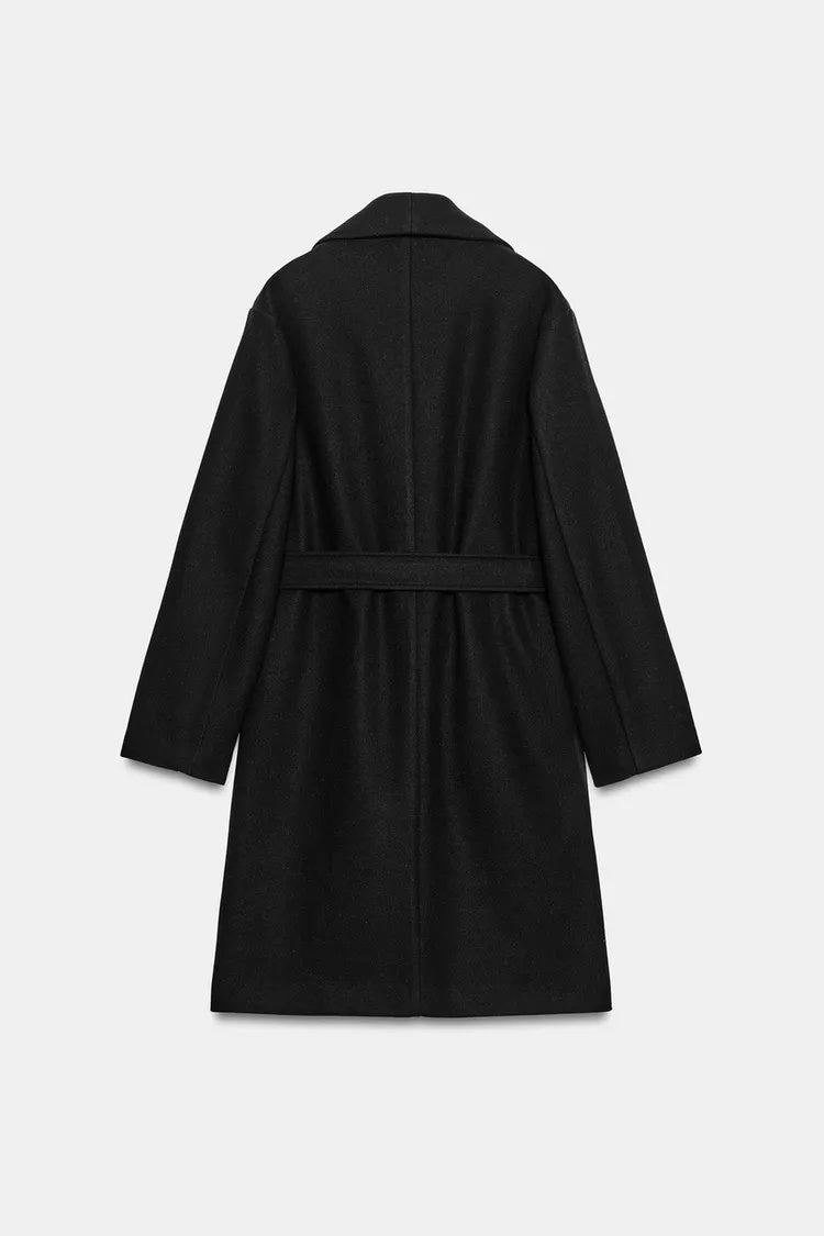 ZA Belted Shawl-Collar Long Coat