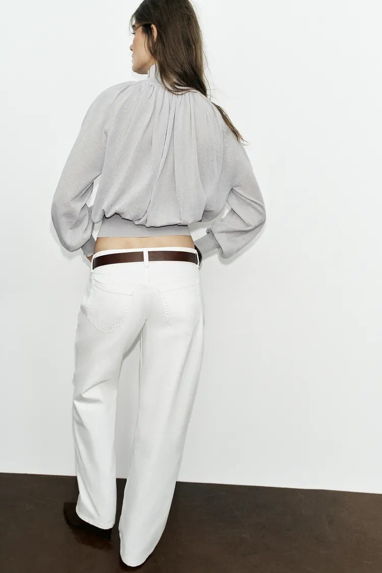 ZA High-Neck Gathered Blouson Top