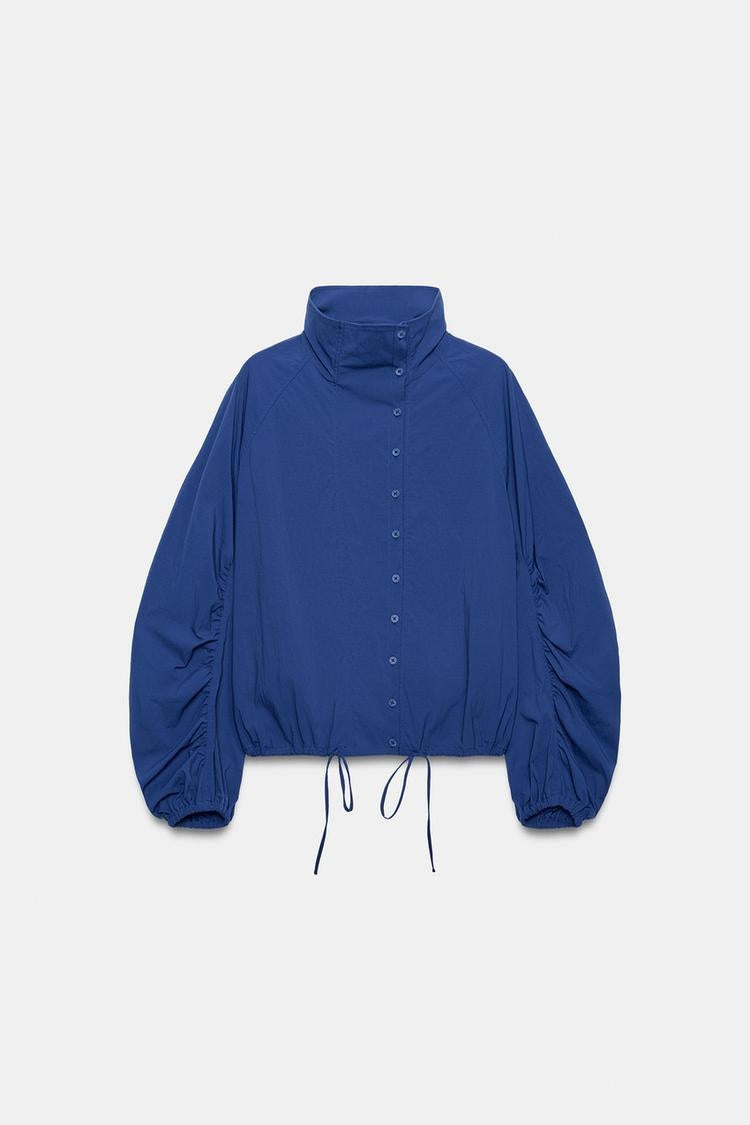 ZA Ruched Sleeve High-Neck Jacket