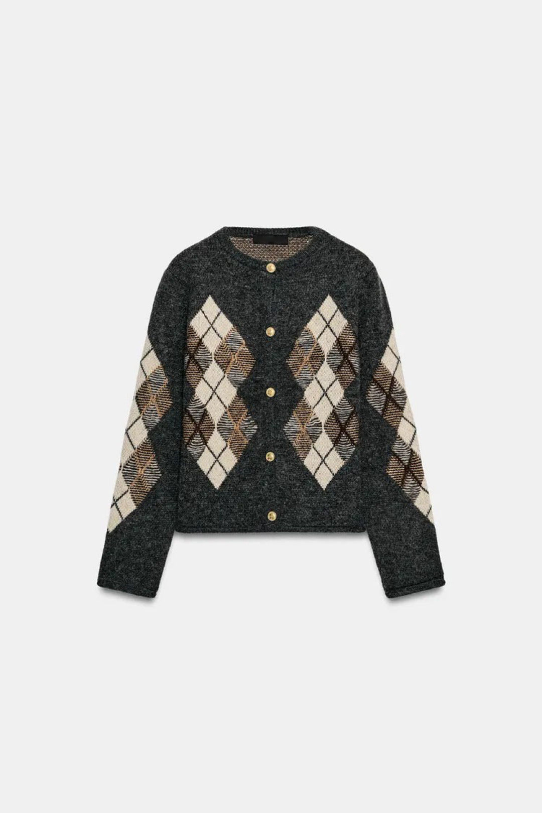 ZA Argyle Button-Up Knit Cardigan