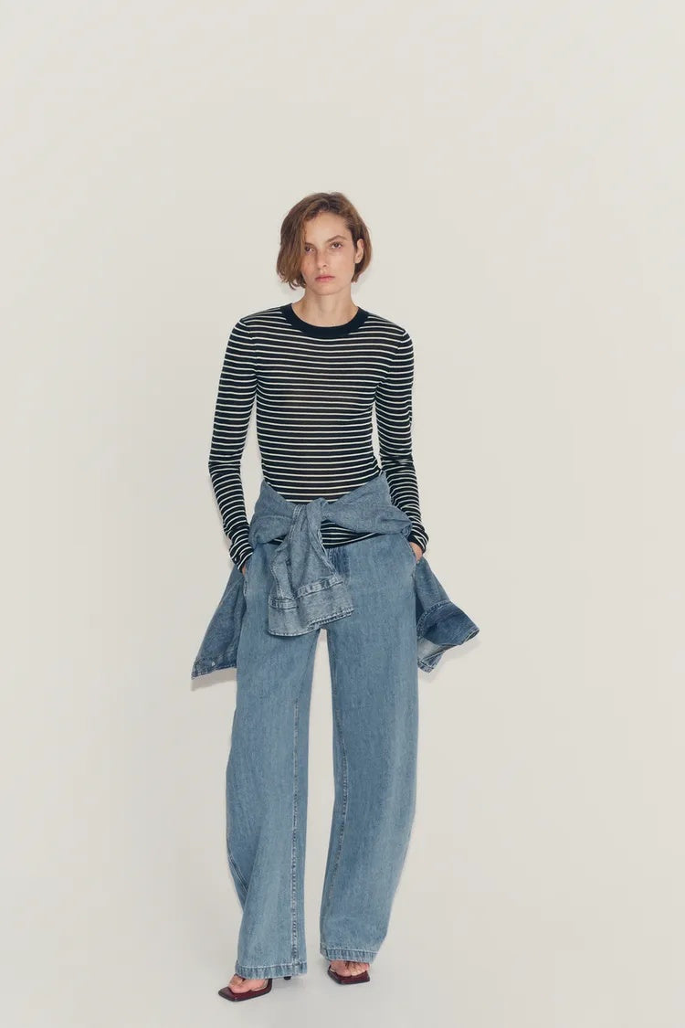 SA Striped Fine-Knit Long Sleeve Top