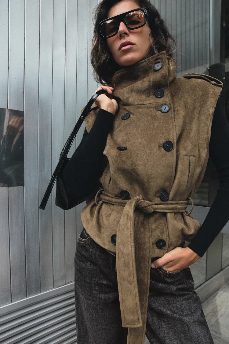 ZA Suede-Effect Belted Military Vest