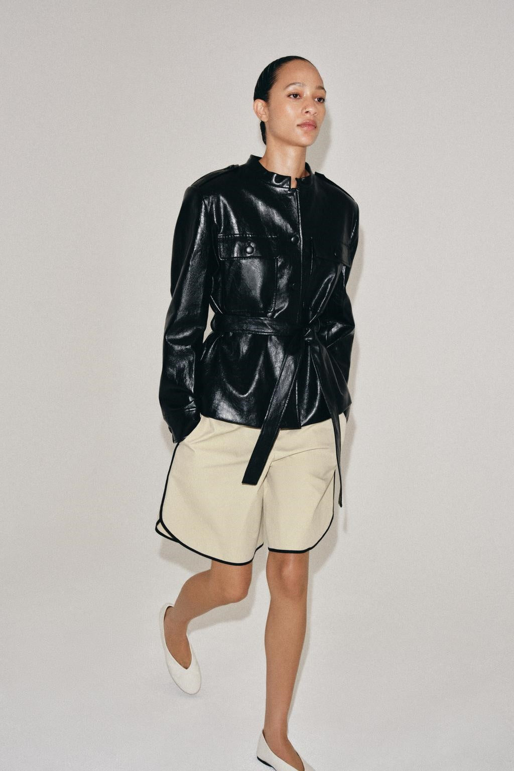 ZA Belted Faux Leather Utility Jacket