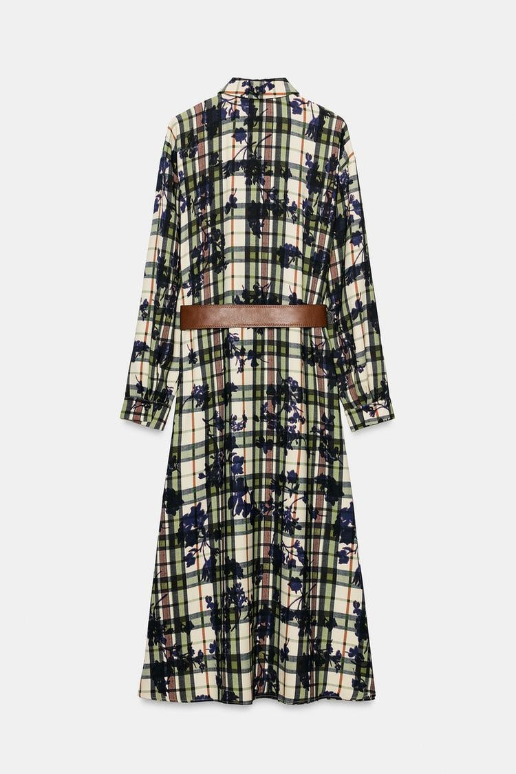 ZA Floral Plaid Belted Maxi Shirt Dress