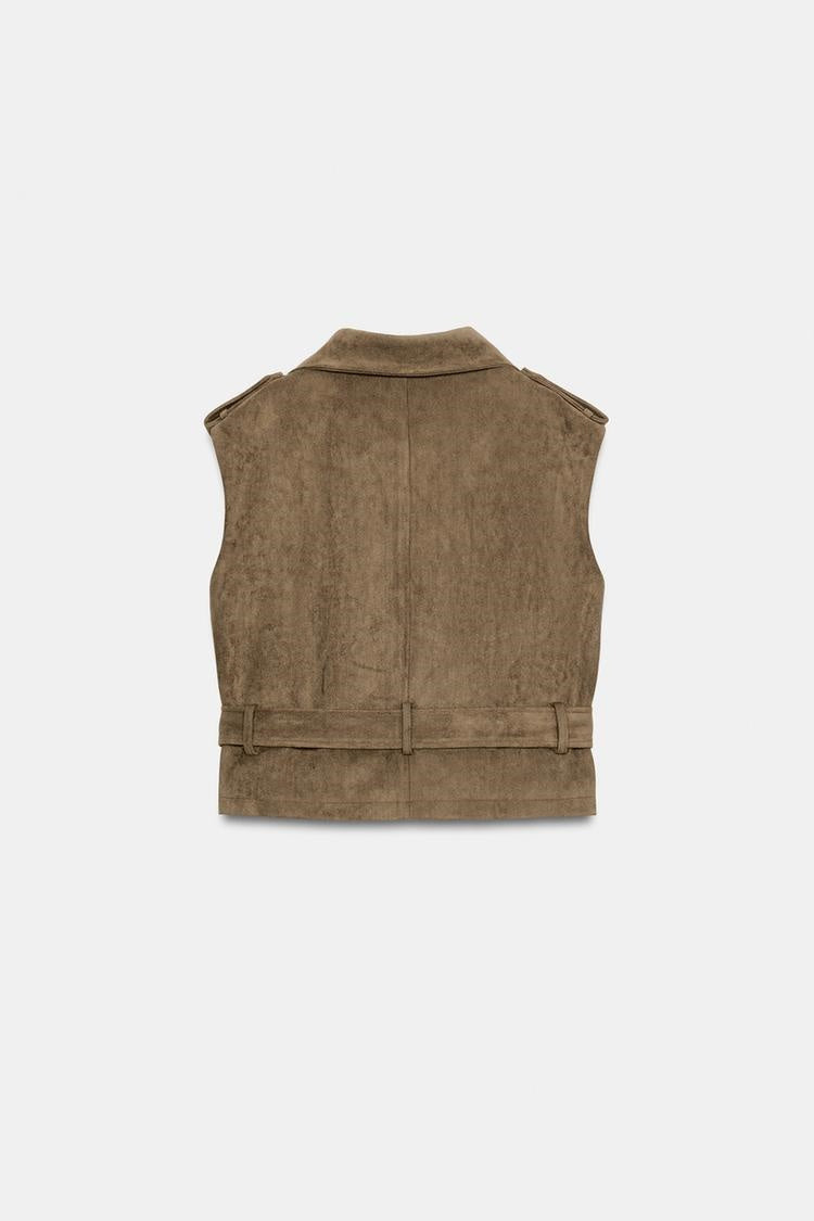ZA Suede-Effect Belted Military Vest