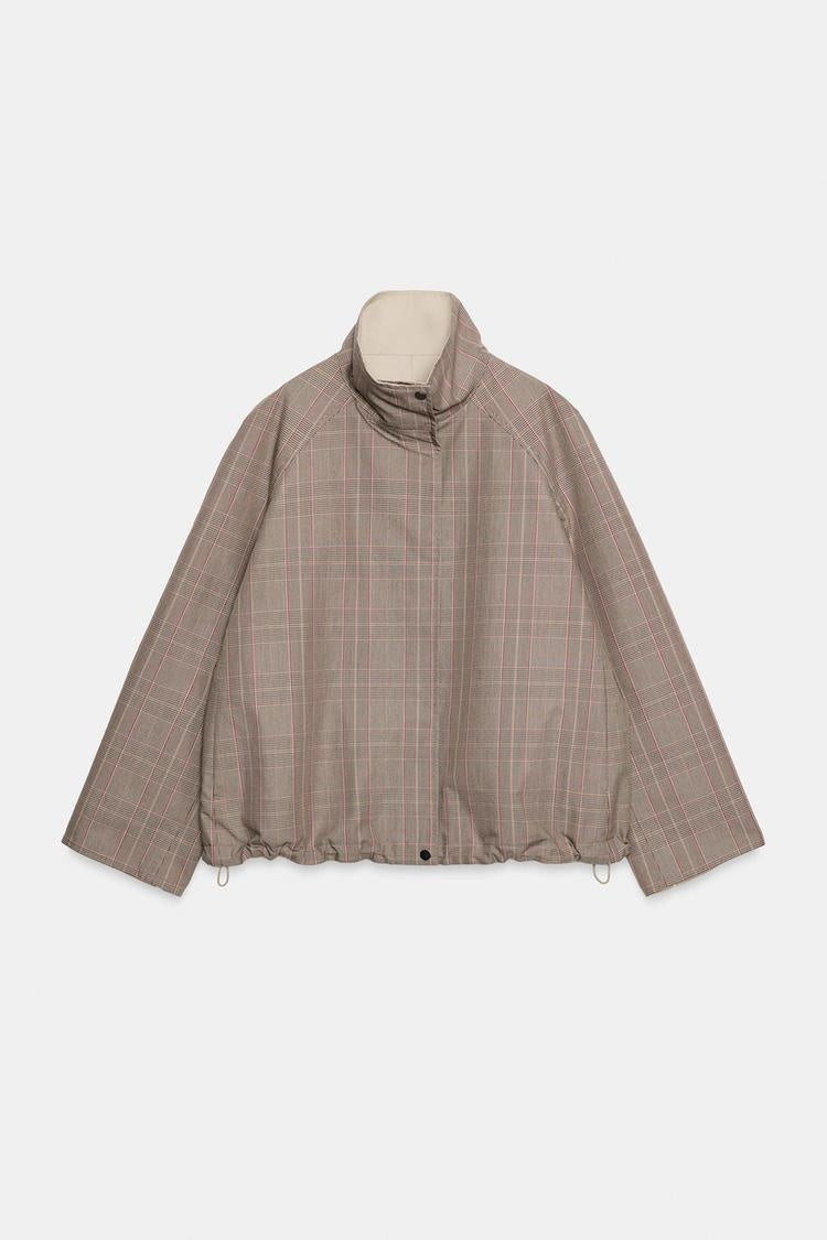 ZA Reversible Check High-Neck Jacket