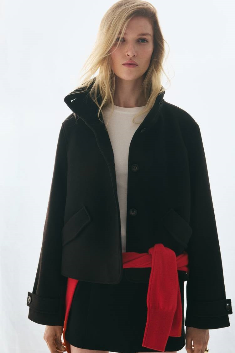 ZA High-Neck Buttoned Short Coat