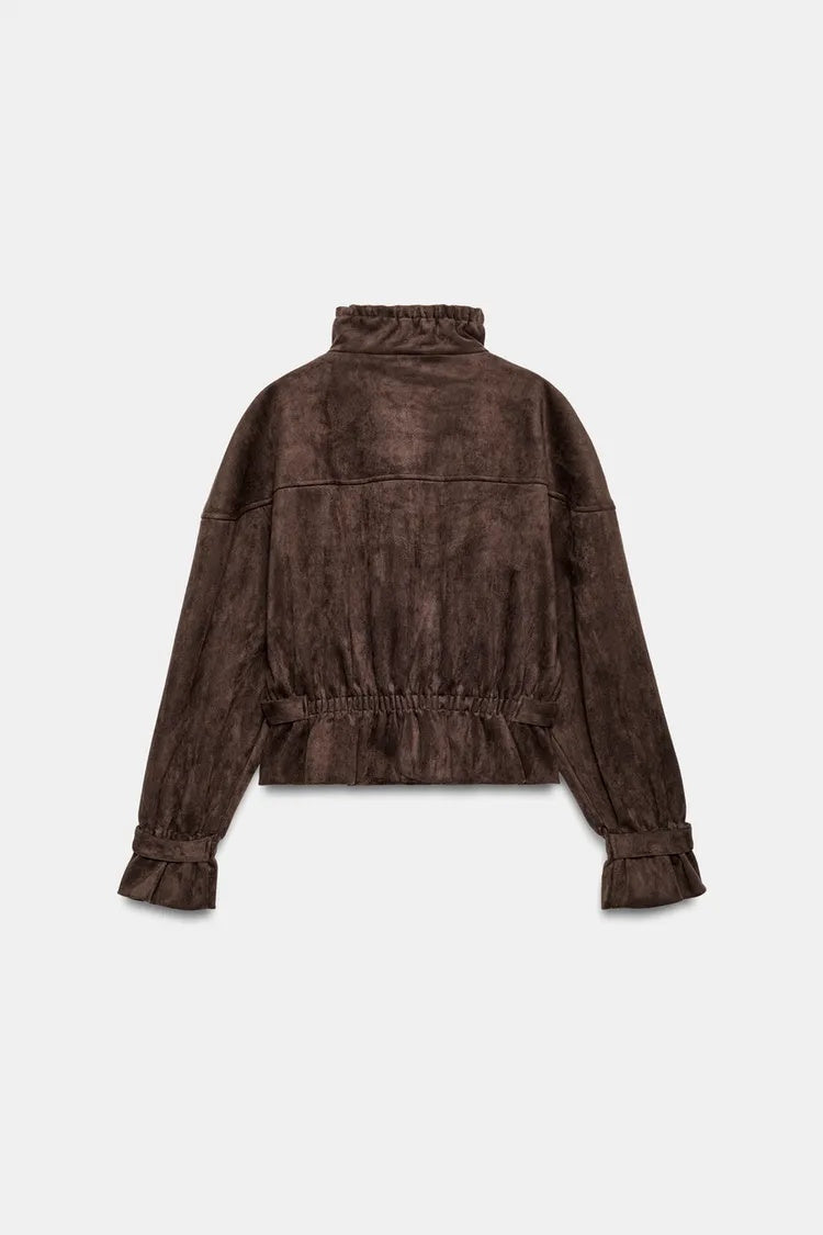 ZA Suede-Effect Ruffle Collar Jacket