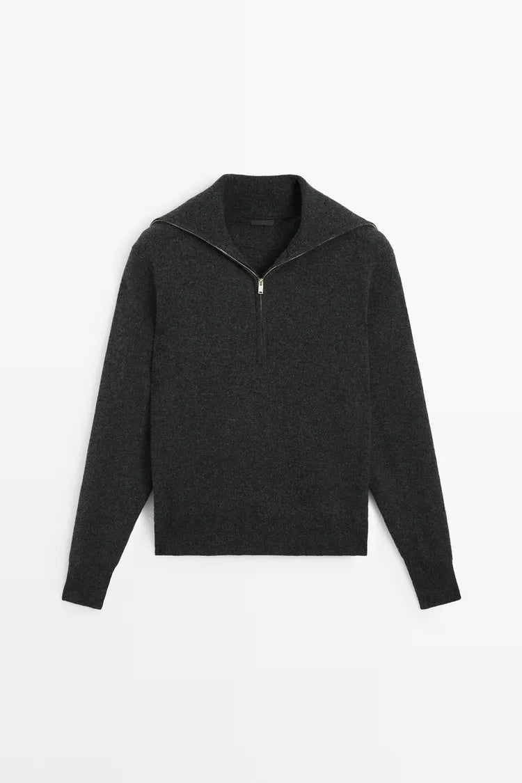ZA  Half-Zip Wide Collar Knit Sweater