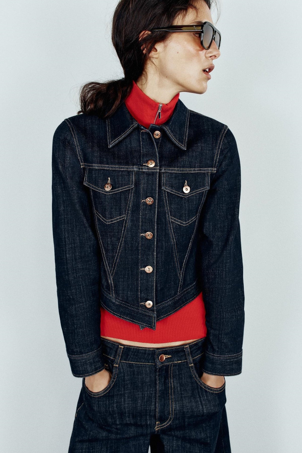 ZA Women’s Dark Denim Jacket &amp; Wide-Leg Jeans Set