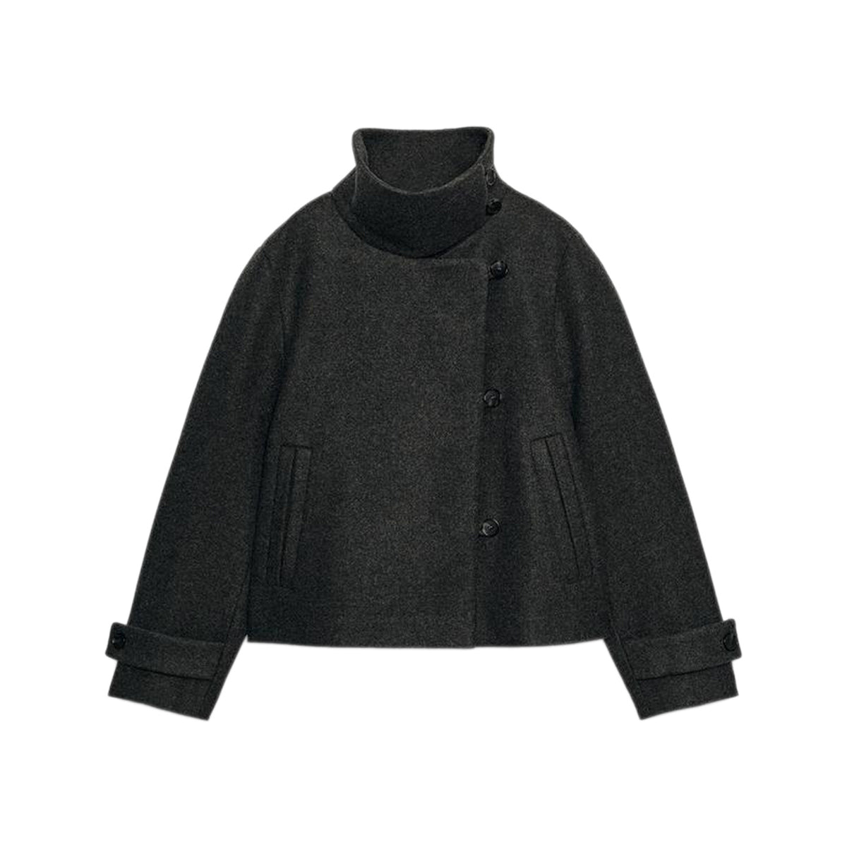 ZA High-Neck Button Wool-Blend Jacket
