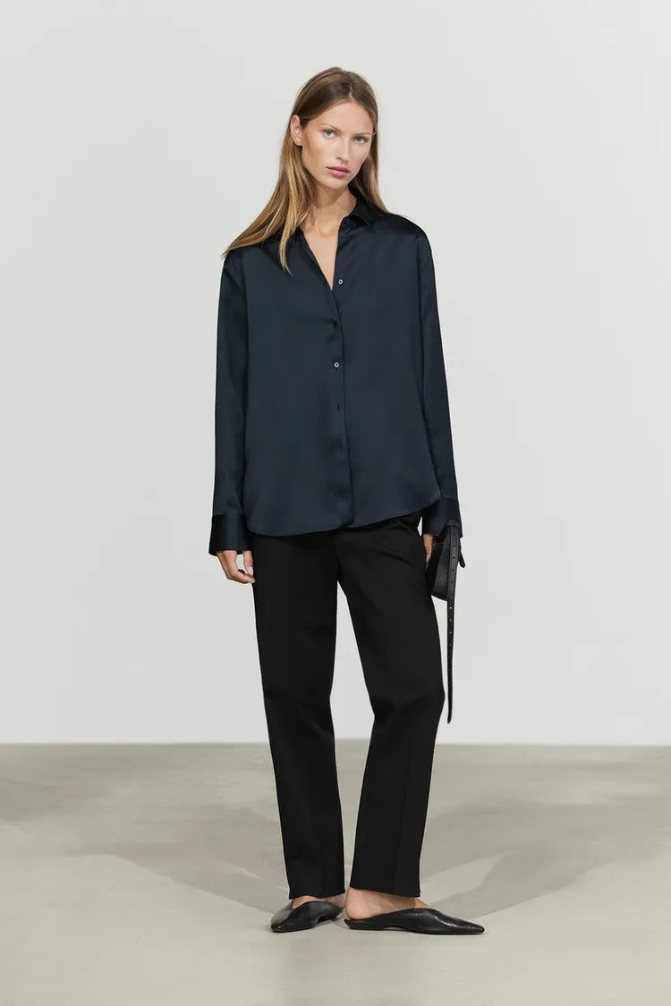 MD Classic Satin Button-Up Shirt
