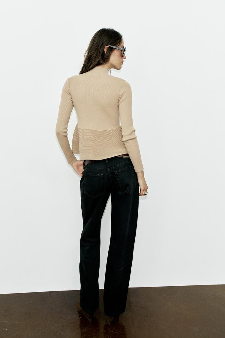 ZA Ribbed Peplum Knit Cardigan