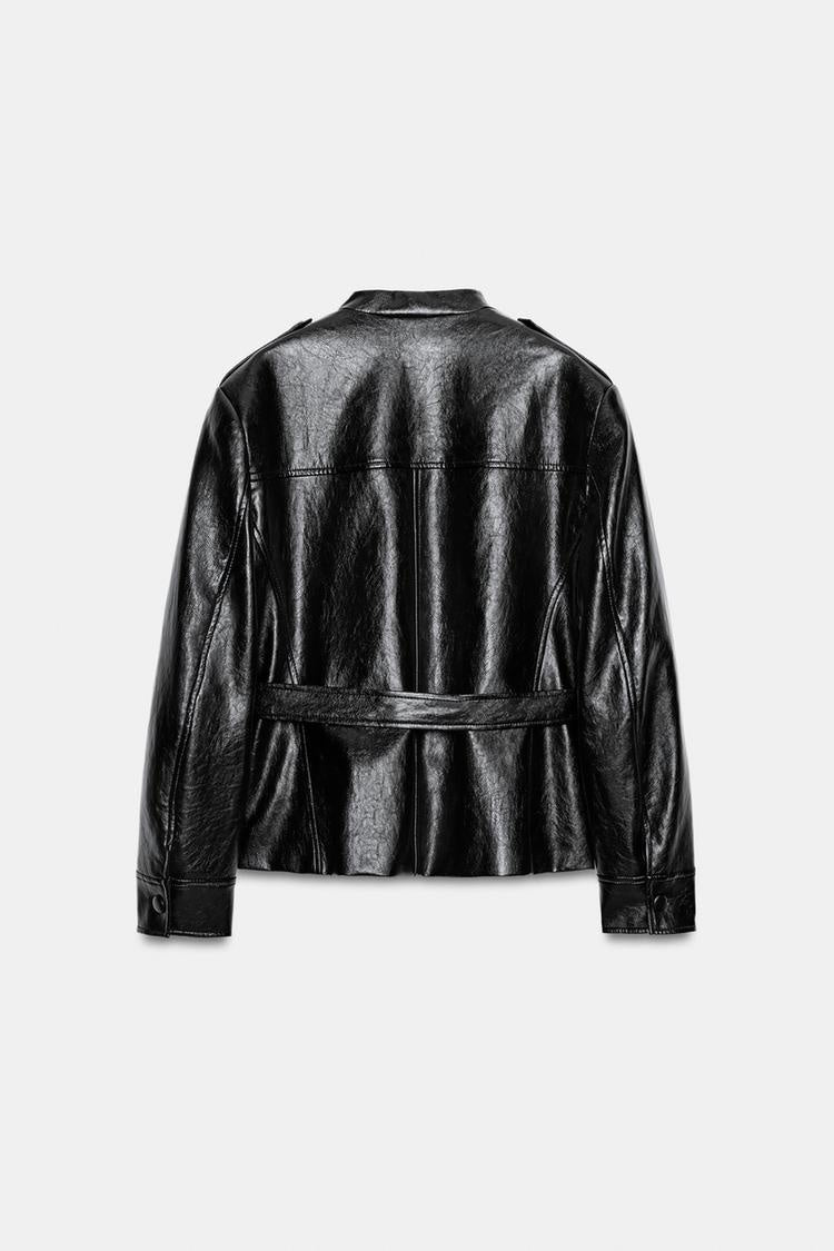 ZA Belted Faux Leather Utility Jacket