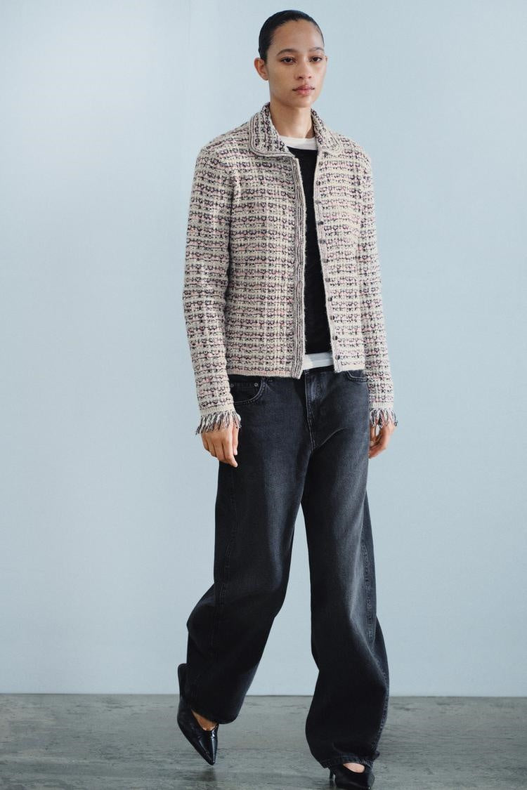 ZA Textured Tweed Button Jacket