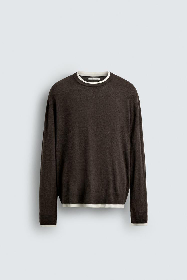 Contrast Trim Lightweight Knit Sweater