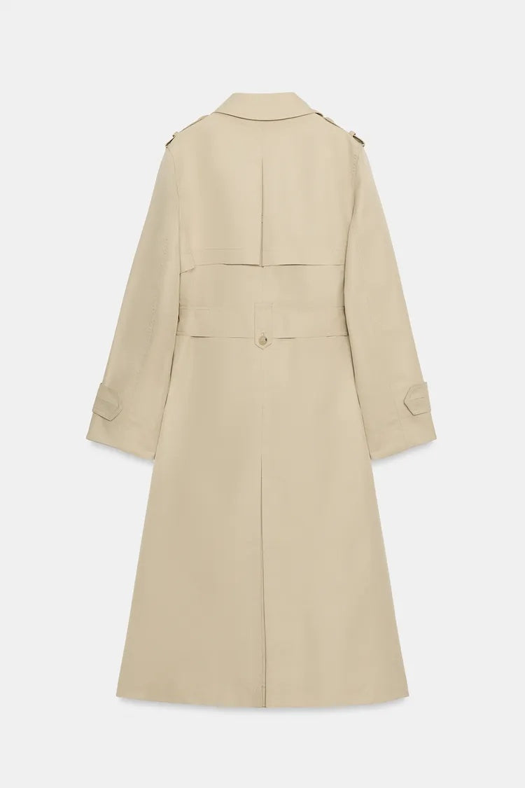 ZA Classic Belted Double-Breasted Trench Coat