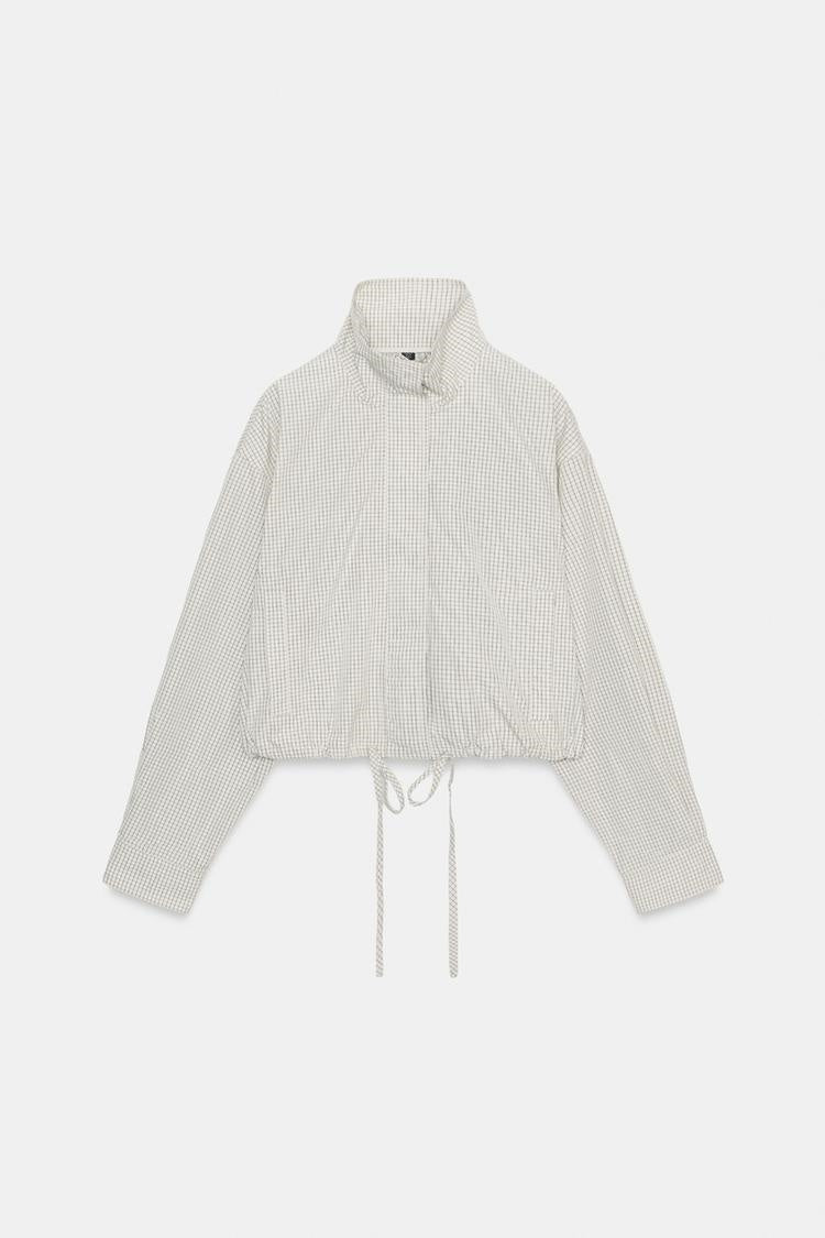 ZA Women’s Check High-Neck Cropped Jacket