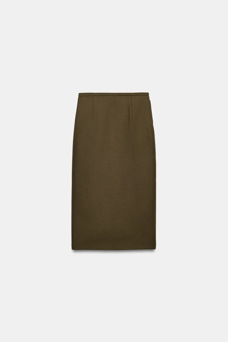 SA Contrast-Collar Tailored Jacket & Midi Skirt Set