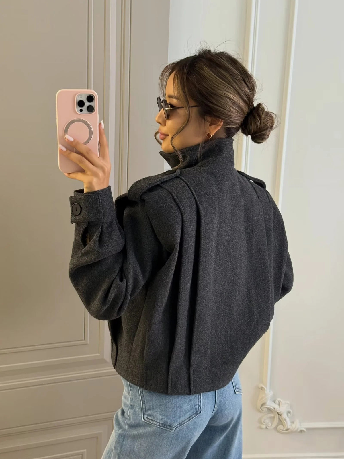 ZA Draped High-Neck Cropped Jacket