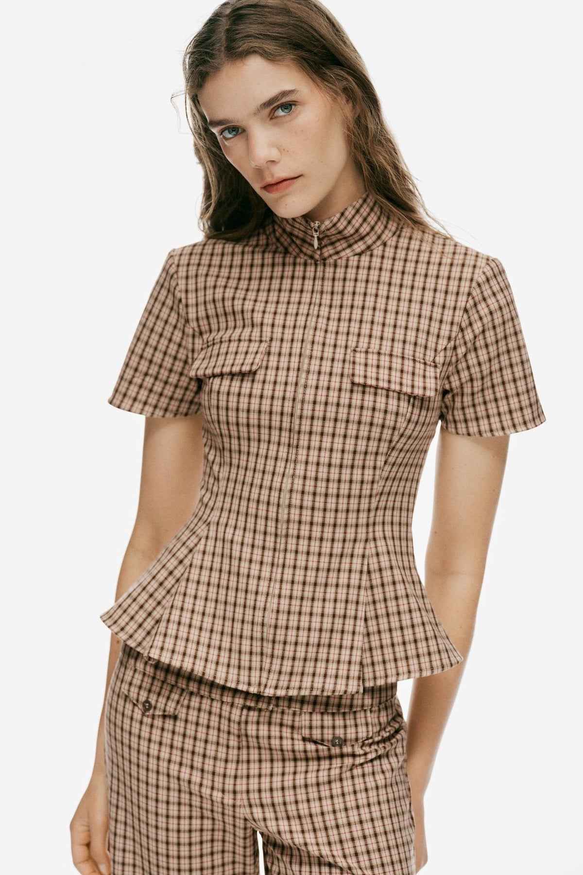 ZA Checked Shirt & Wide-Leg Trouser Set