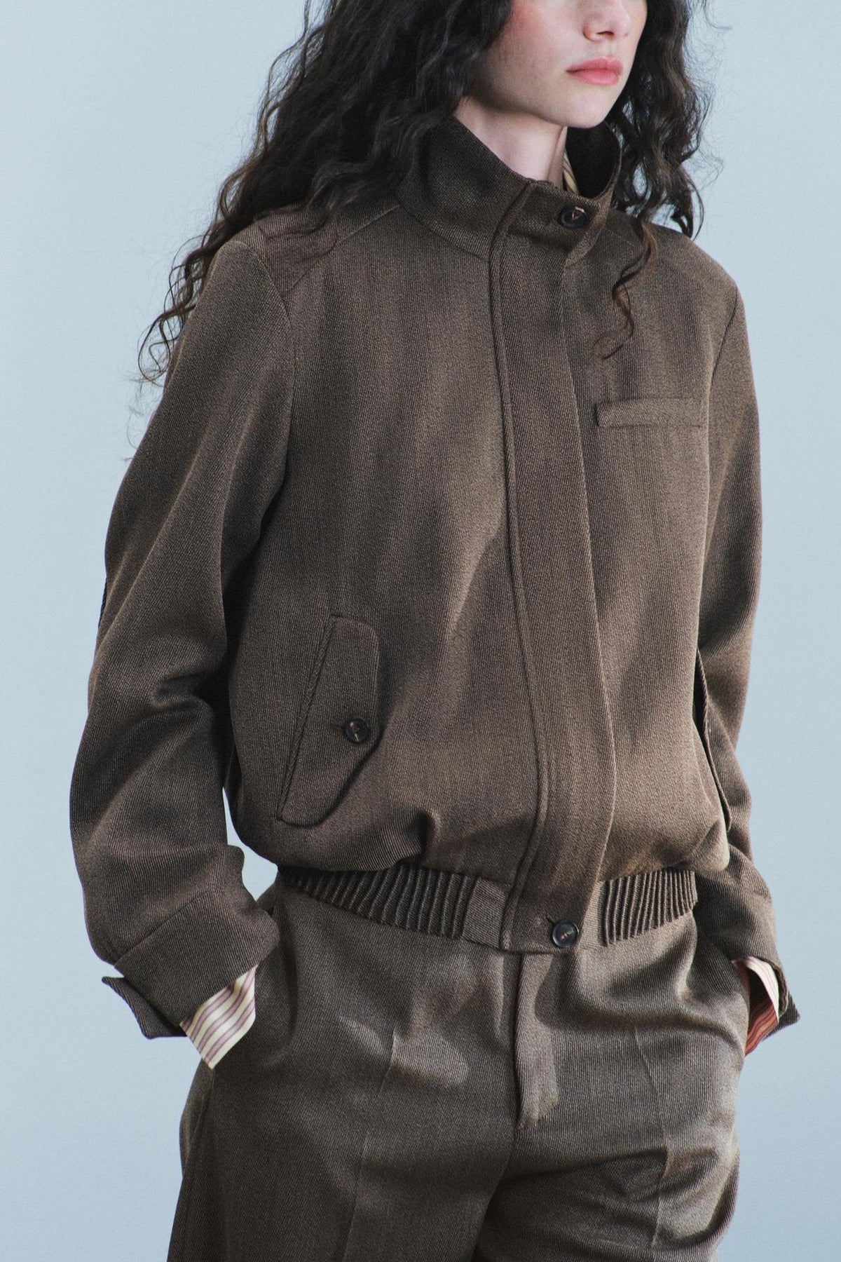 ZA Herringbone Bomber Jacket & Tailored Trouser Set