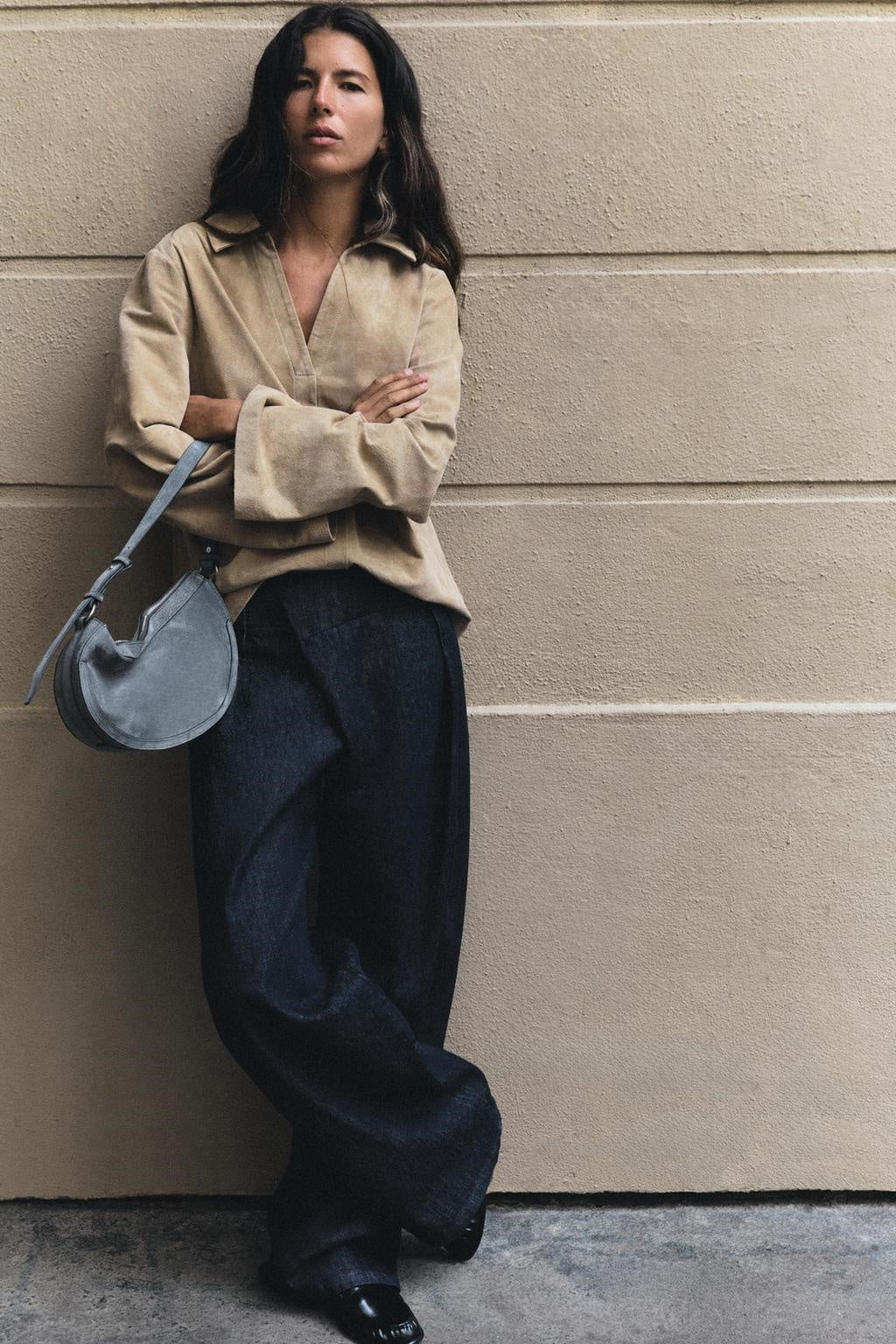 ZA Suede-Effect V-Neck Top