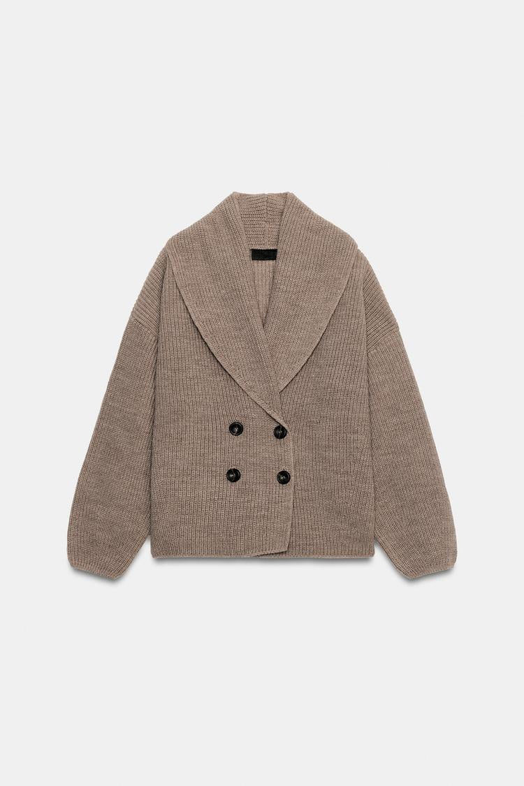 ZA Taupe Double-Breasted Knit Cardigan