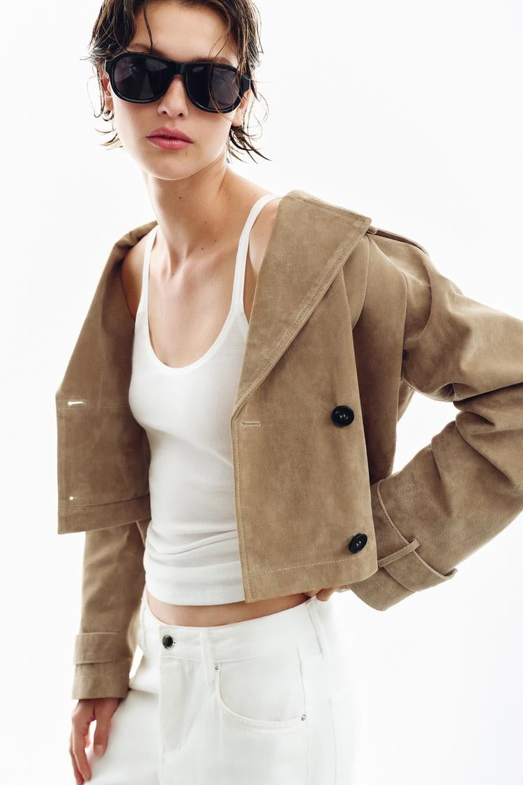 ZA Cropped Suede Trench Jacket