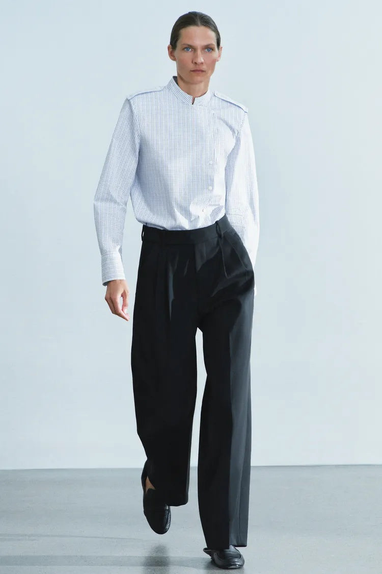 ZA Micro-Check Mandarin Collar Shirt