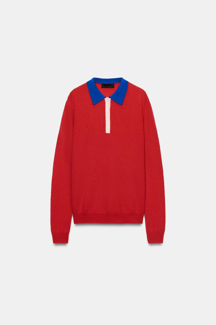 ZA Color-Block Collared Knit Polo Sweater