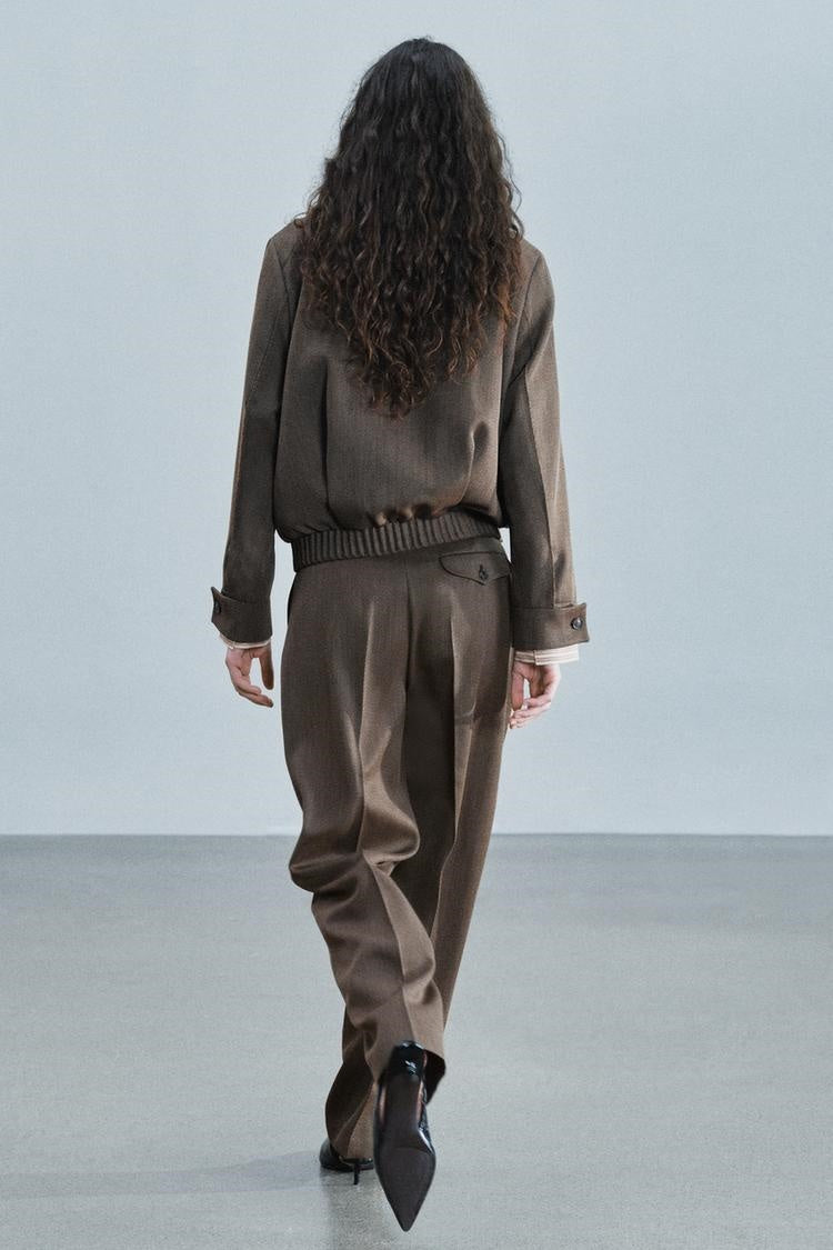 ZA Herringbone Bomber Jacket & Tailored Trouser Set