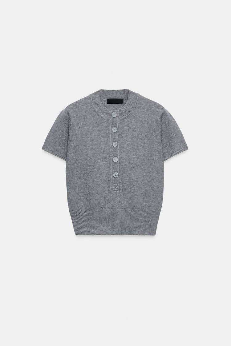 ZA Grey Knit Button-Up Top