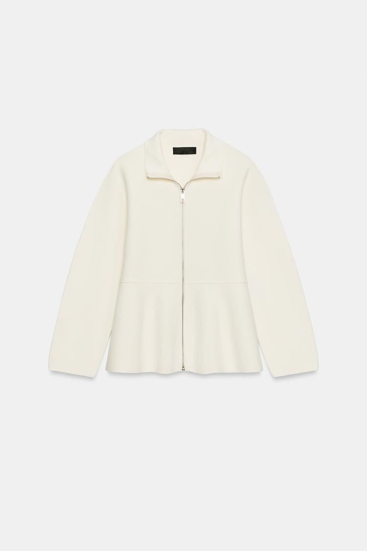 ZA Ivory Peplum Zip-Up Jacket