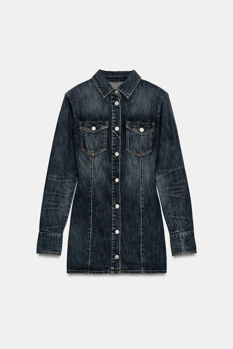 ZA Fitted Dark-Wash Denim Shirt