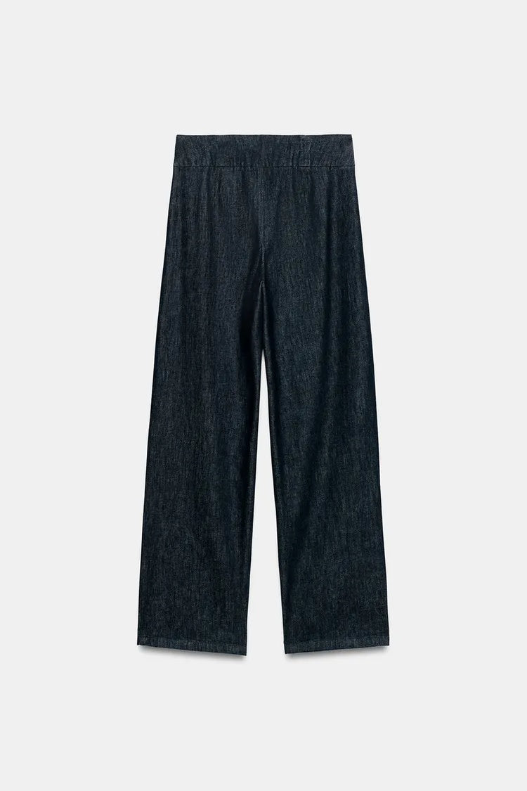 ZA Draped Denim Top &amp; Wide-Leg Trouser Set