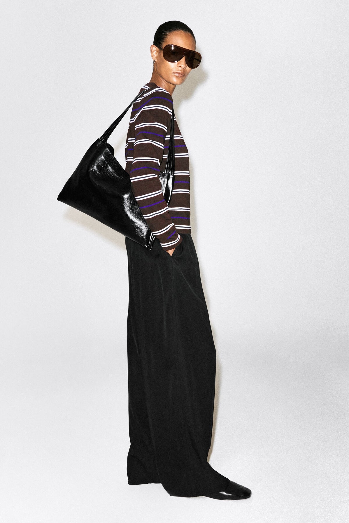 CS Striped Long-Sleeve Crew Neck Top