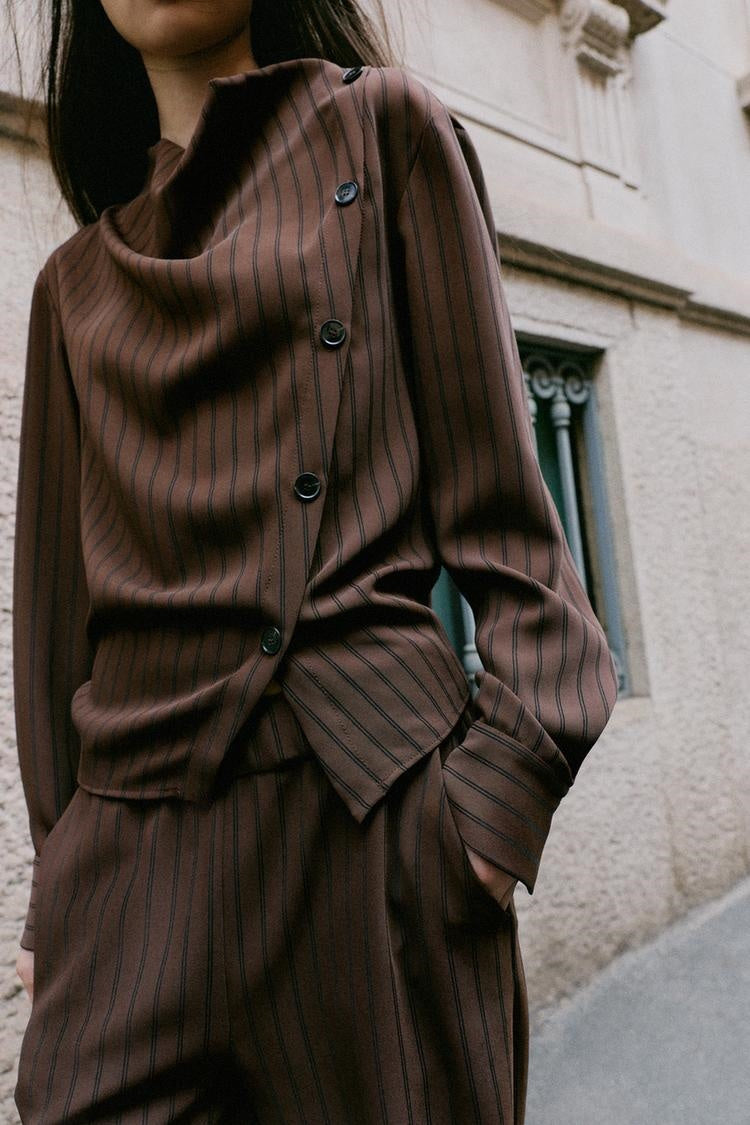 ZA Striped Cowl-Neck Top &amp; Wide-Leg Pants Set