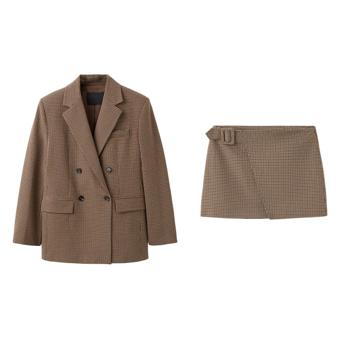 SA Checked Double-Breasted Blazer & Wrap Skort Set