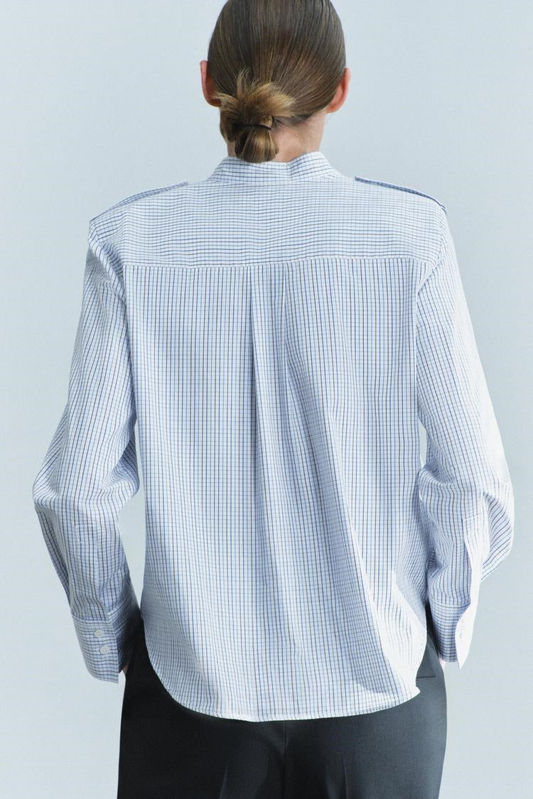 ZA Micro-Check Mandarin Collar Shirt