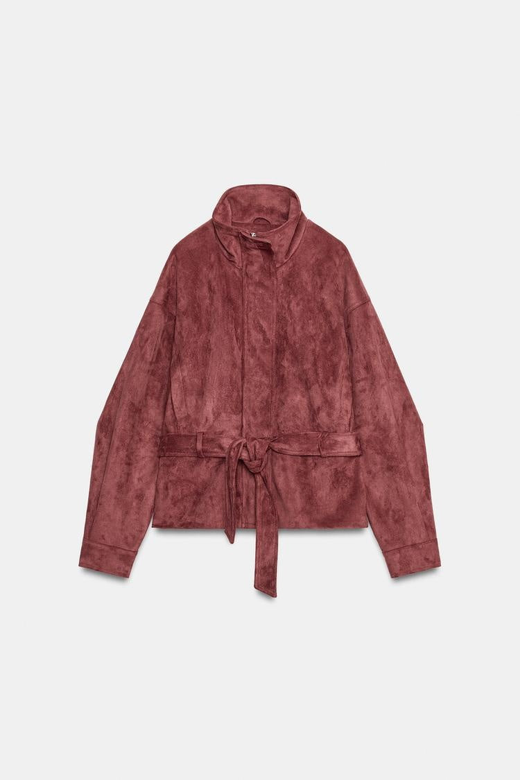 ZA Suede-Effect Belted Jacket