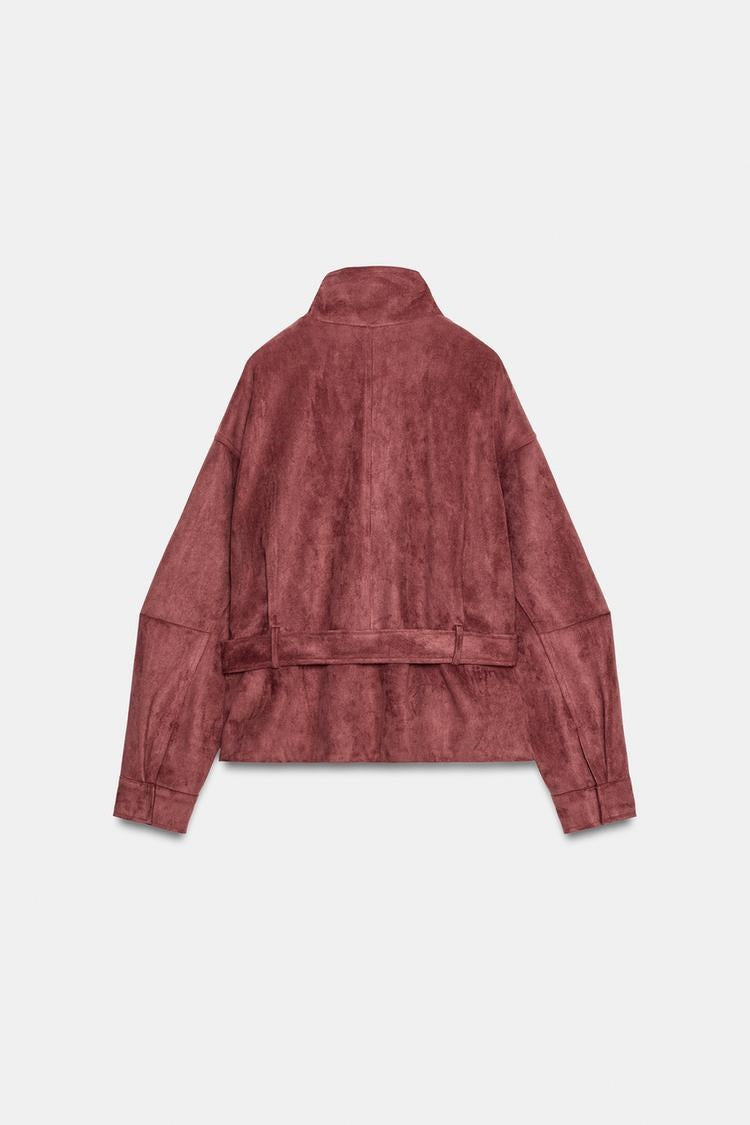 ZA Suede-Effect Belted Jacket
