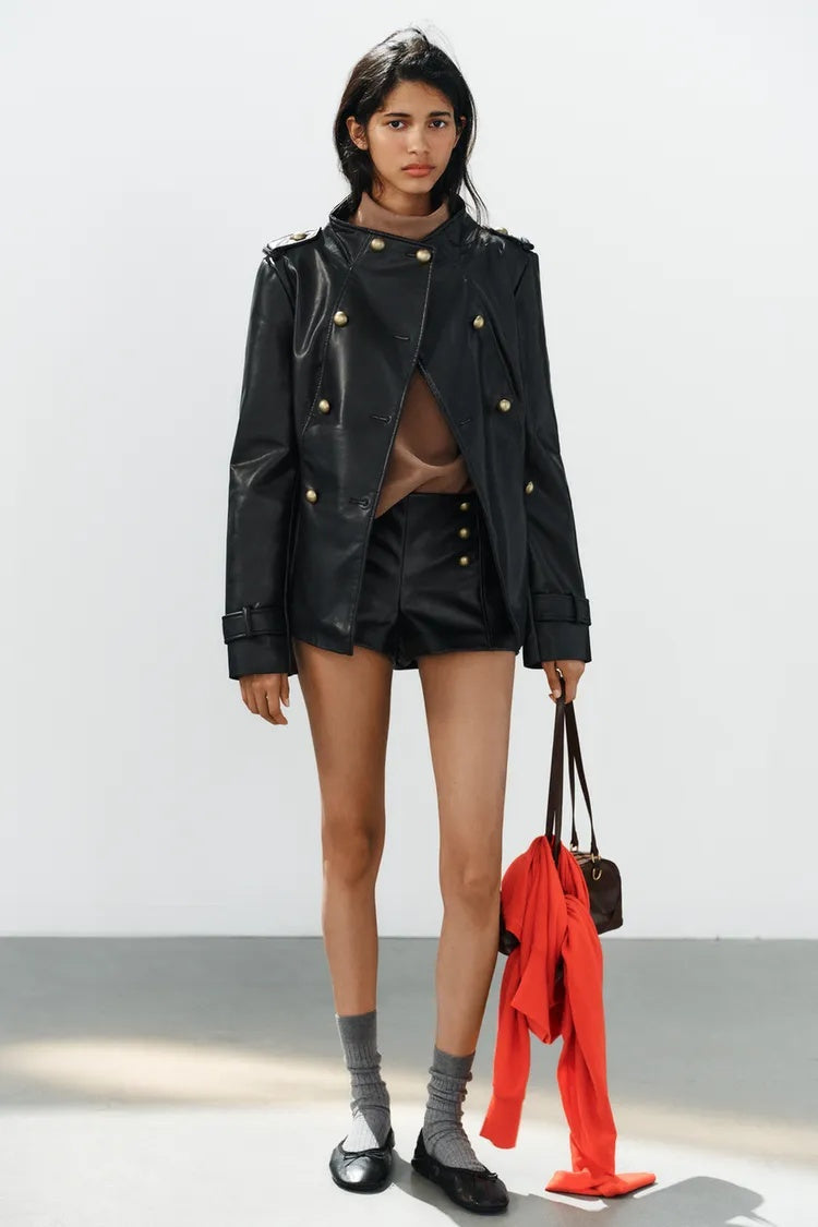 ZA Faux Leather Military Button Micro Shorts