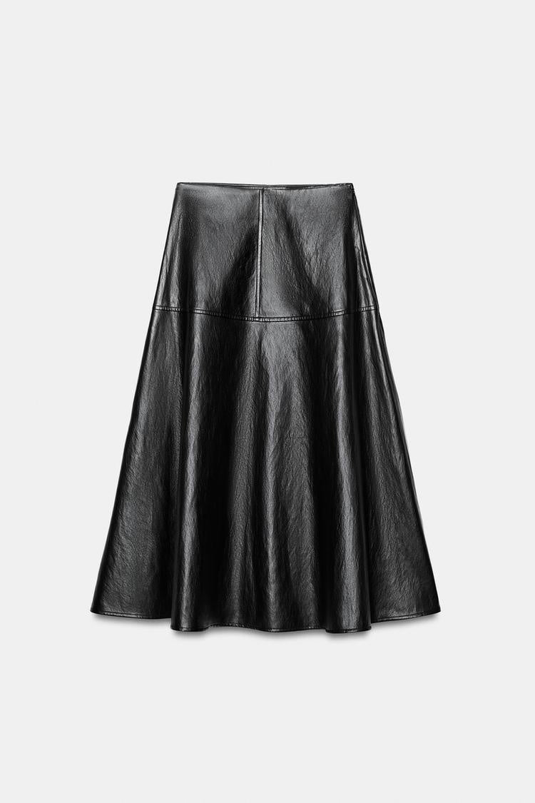 ZA Faux Leather A-Line Midi Skirt